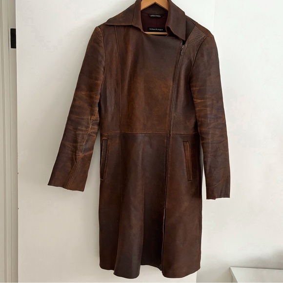Vintage Mackage Brown Leather Trench Coat Jacket Size M - Picture 2 of 9